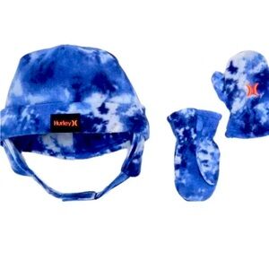 Hurley Polar Fleece Winter Trapper Hat Beanie & Mittens Size 2T-3T Blue Camo NEW